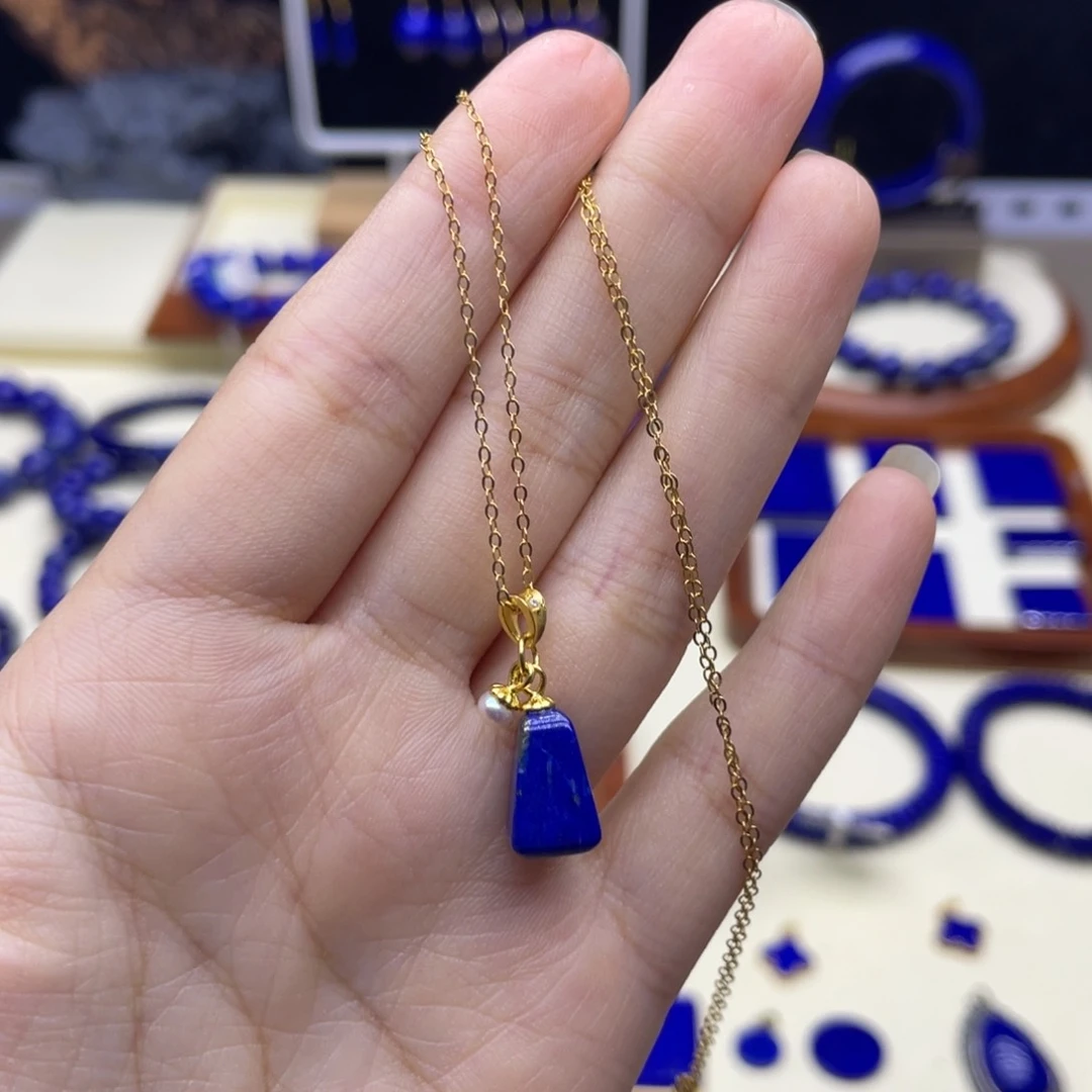 银S925镀金镶嵌青金石吊坠地雷