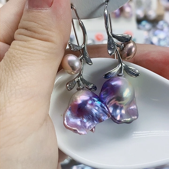 银S925镶嵌耳饰淡水珍珠白*