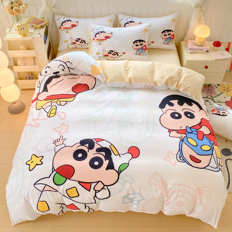 蜡笔小新可爱全棉四件套儿童被罩卡通纯棉女孩学生宿舍三件套