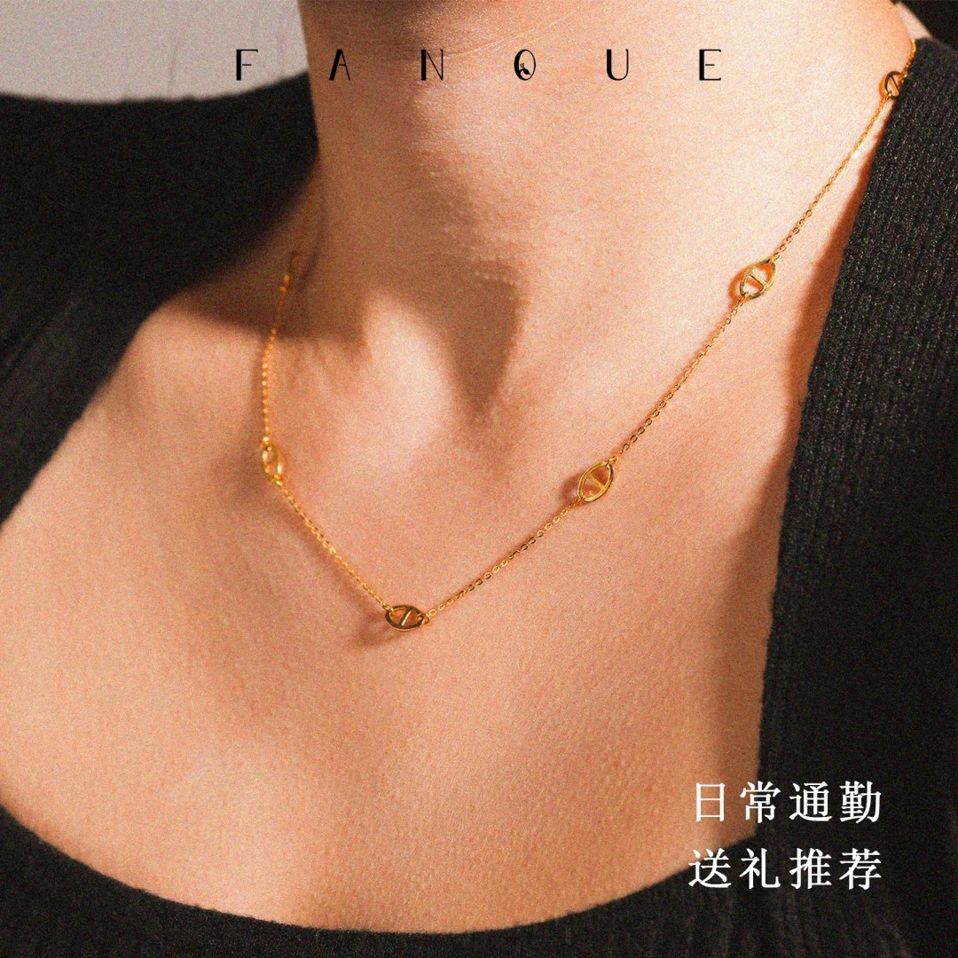 18k金项链轻奢项链猪鼻子设计感素链彩金女生可调节项链礼物