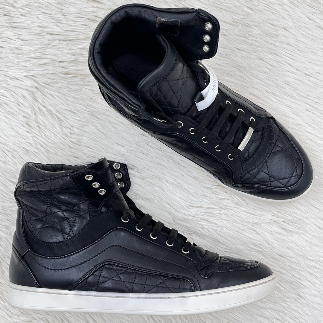 95新 DIOR/迪奥 牛皮压线拼接高帮板鞋 37码 公价8k j2016