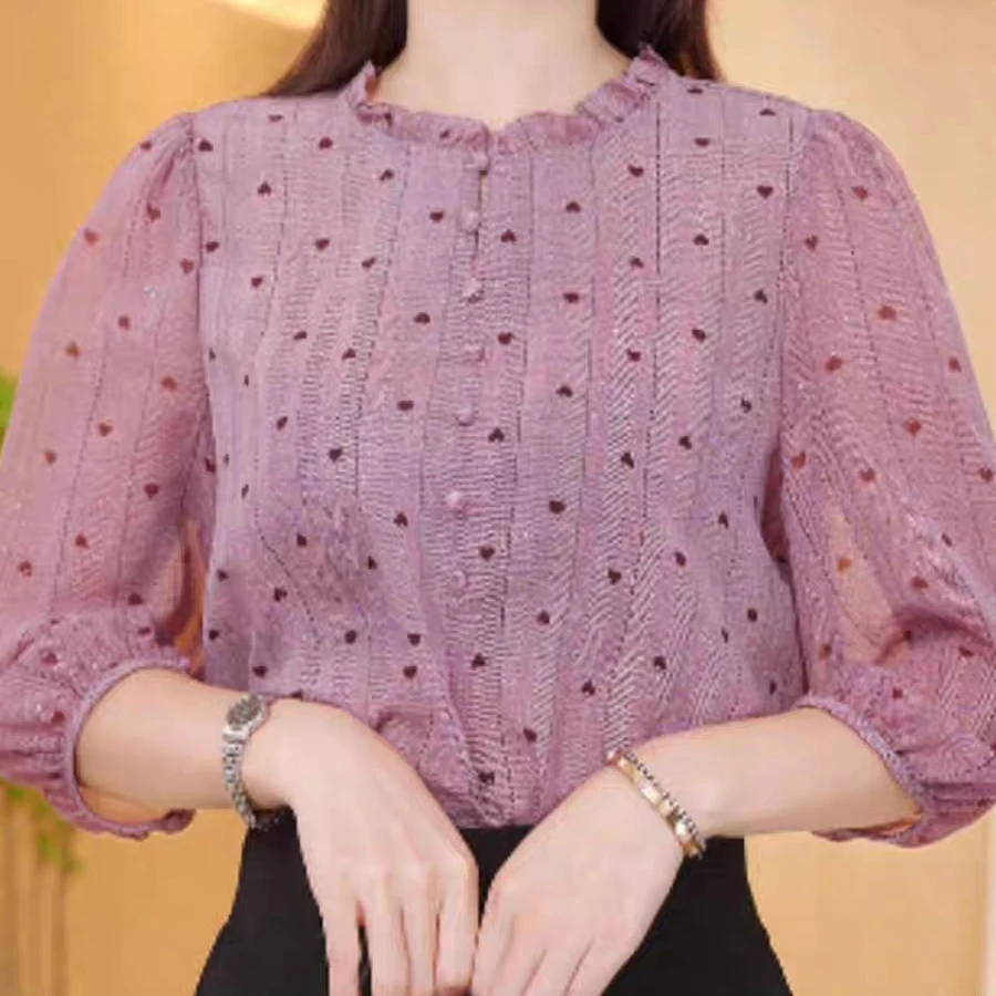 夏款新款气质衬衫薄款七分袖妈妈减龄上衣时尚百搭洋气碎花小衫女