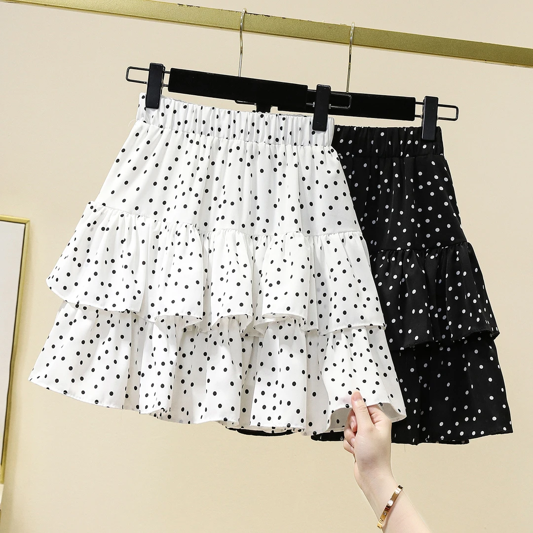 雪纺短裙荷叶边蛋糕裙少女风蓬蓬裙波点常规款韩版淑女范半身裙子