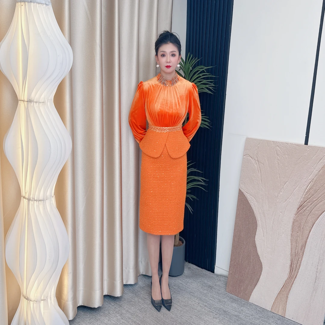 S777女装连衣裙显瘦气质轻奢时尚百搭复古收腰名媛显瘦