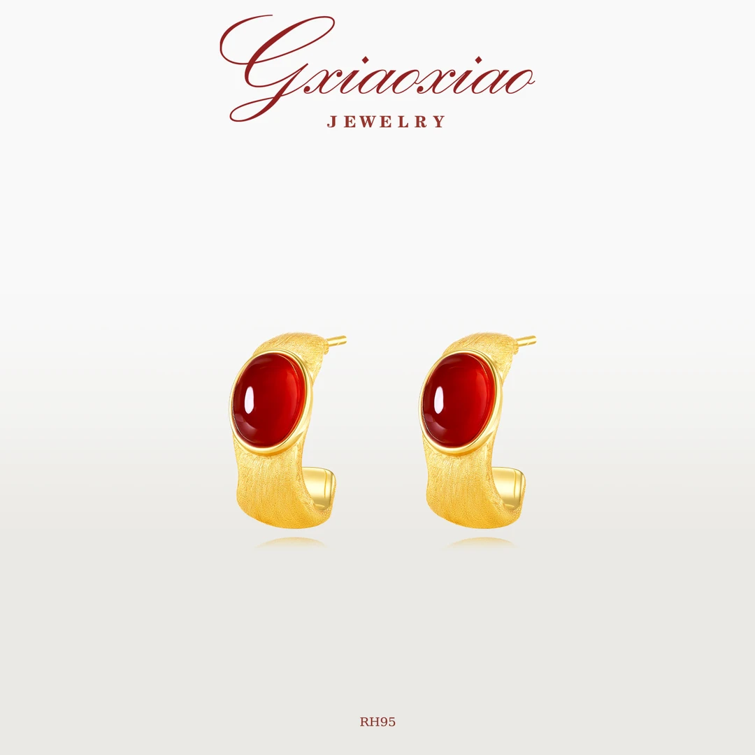 G XIAOXIAO 法式气质复古高级百搭红色新年氛围耳环RH95新年礼物