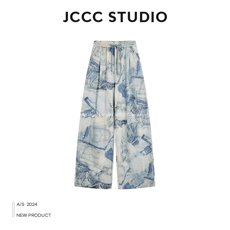 JCCC影子 蓝色设计感做旧感牛仔印花休闲裤JE4CNK13