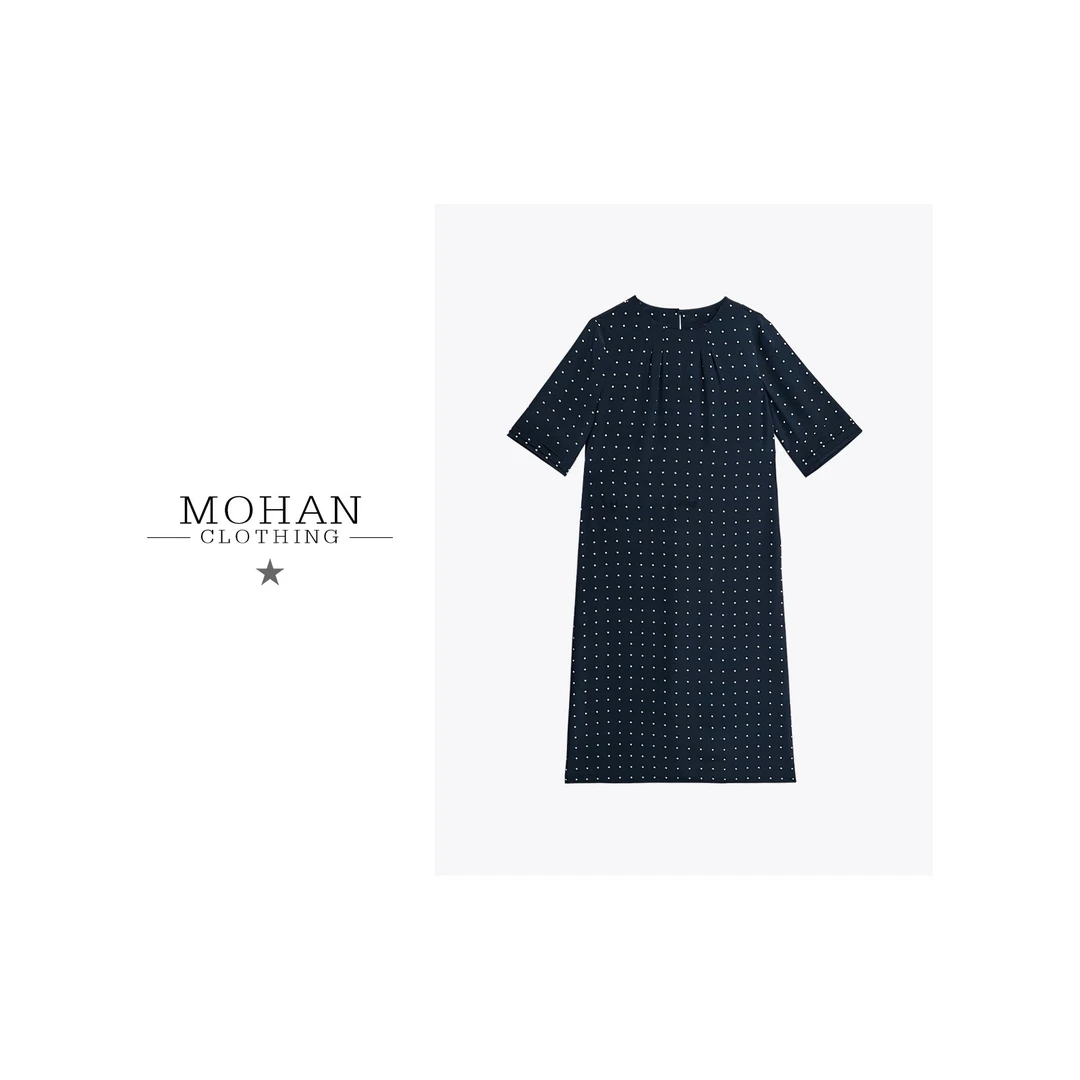 CLOTHING/墨含高奢时尚气质优雅百搭夏季波点桑蚕丝连衣裙WU066