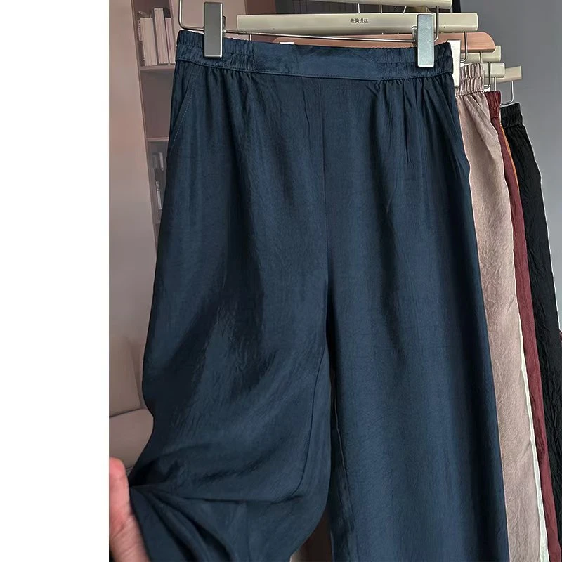 高端透气100%醋酸~直筒裤窄版阔腿高腰夏季休闲百搭宽松垂感显瘦