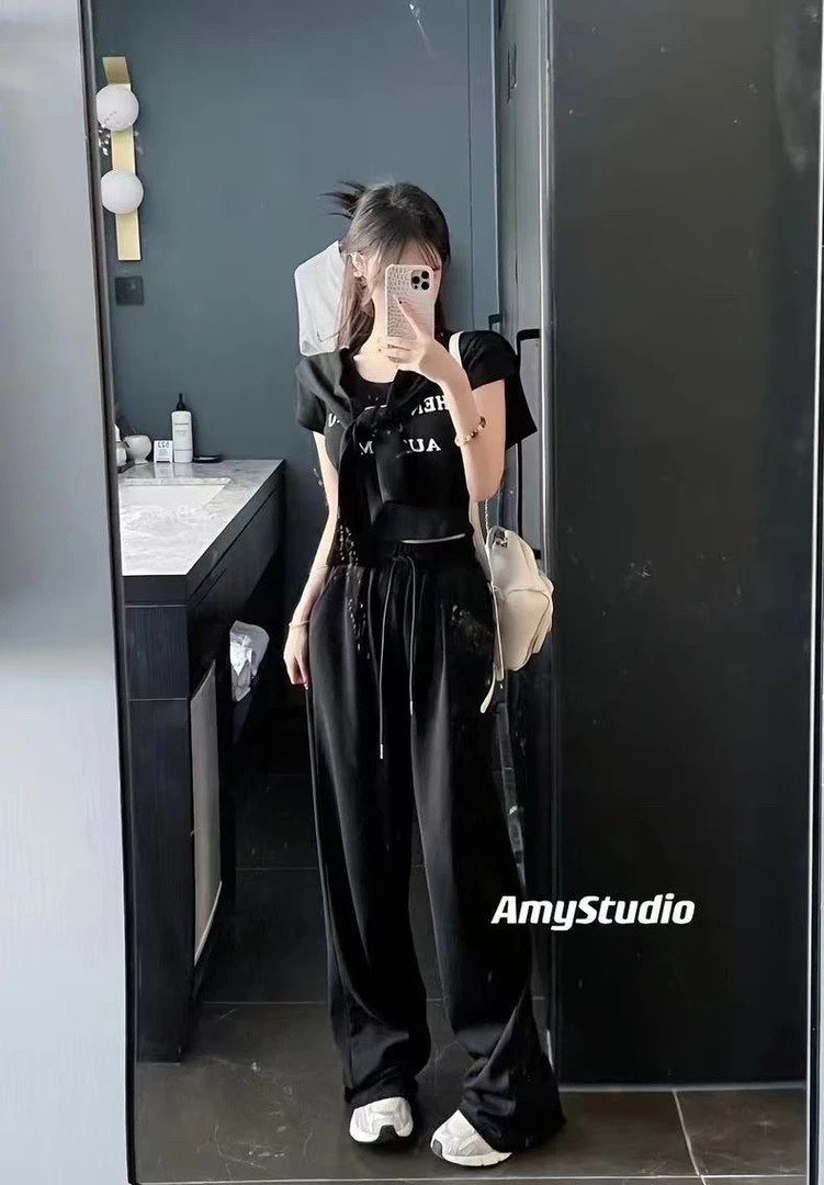 【肉总】时尚简约字母短袖T恤带披肩三件套887