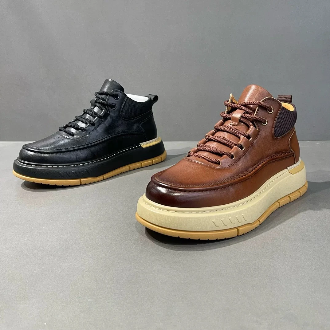 时尚冬季厚底增高鞋加绒加厚保暖御寒牛皮个性高帮鞋潮6062