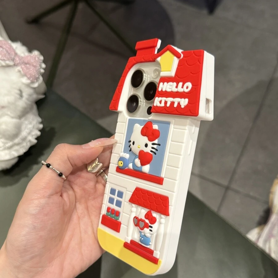 硅胶立体小屋Kitty适用iPhone16Promax手机壳苹果15Pro卡通14/13