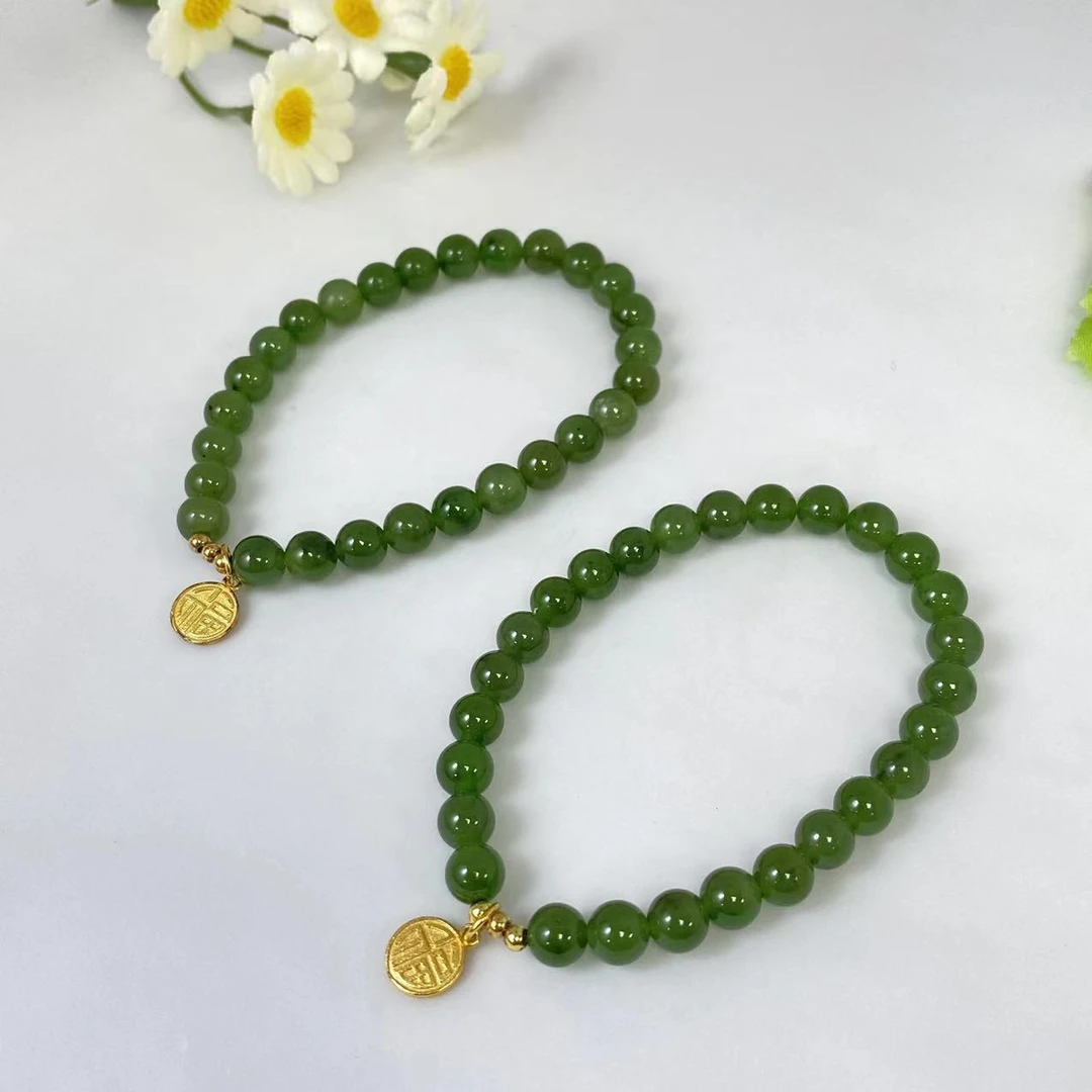 DY11【一阳珠宝】和田玉碧玉DIY设计风单圈手串【约6mm】多样性发一