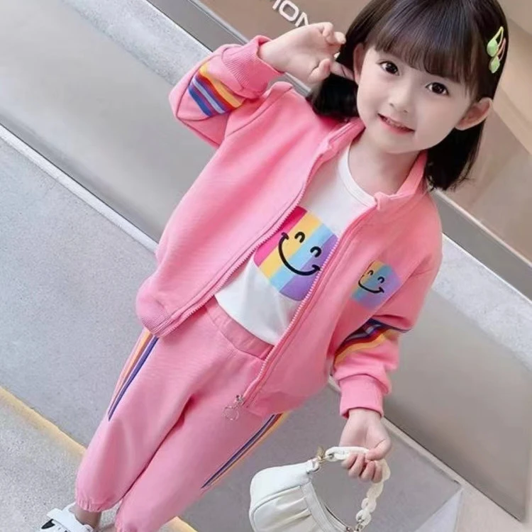 25早春女童彩虹织带春款休闲套装阳光女宝彩虹运动套装SJ-J-C1029