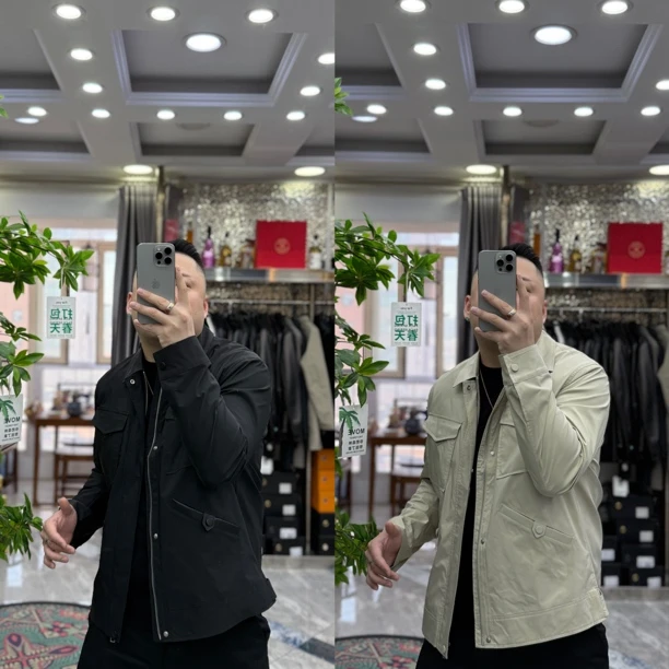 SH轻奢时尚高定男士雅痞极简风方领拼皮休闲夹克外套 61069
