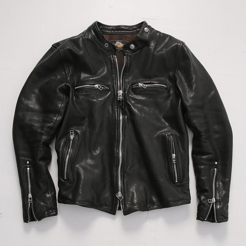 新款美式机车复古J100真皮皮衣男全植鞣绵羊皮夹克休闲外套PJL
