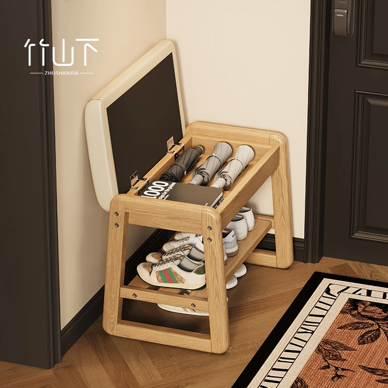 实木换鞋凳玄关穿鞋凳家用门口网红款门口鞋柜坐凳一体轻奢收纳凳