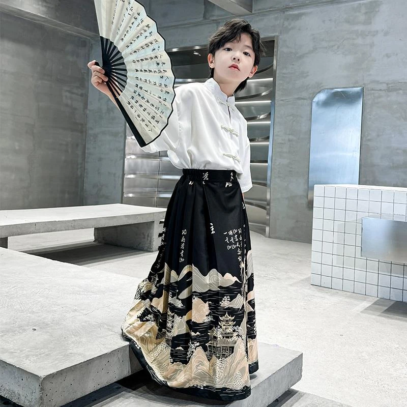 儿童装男童夏季汉服套装2024新款中大童国风马面裙夏款古风唐装潮