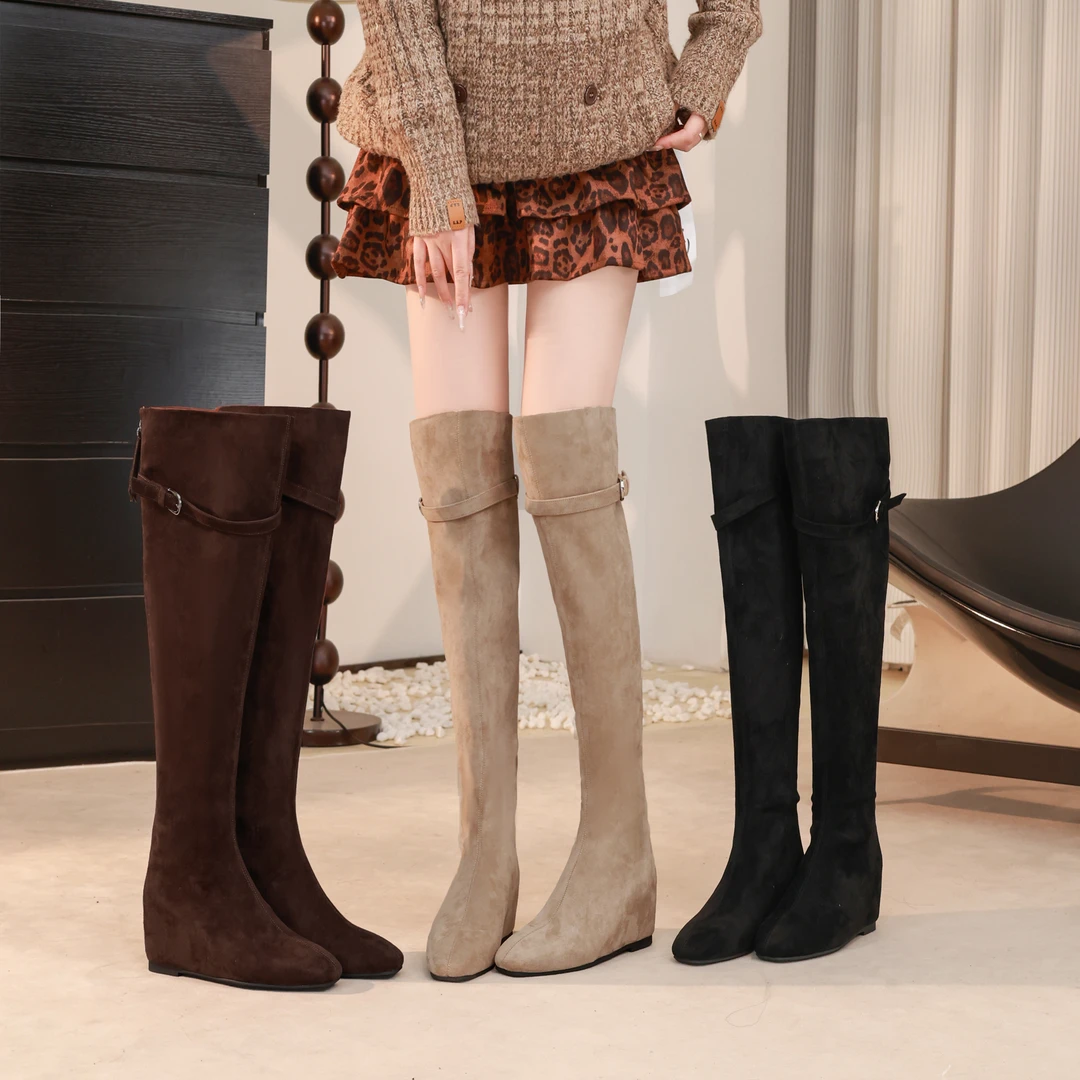 唐唐丨2025冬季新款过膝靴时尚内增高6cm显瘦百搭拉链搭扣女靴