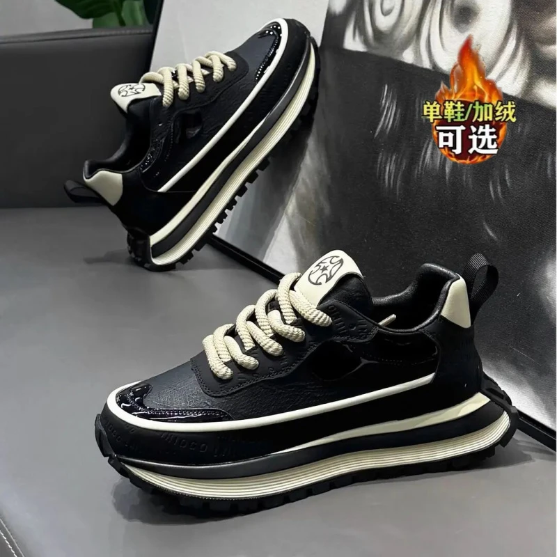 欧洲站男鞋冬季潮流加绒保暖厚底运动休闲青少年跑步百搭炸街老爹