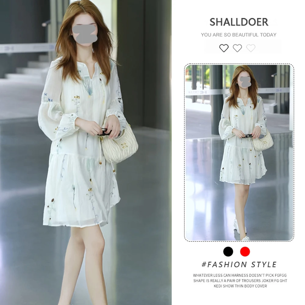 小个子时尚碎花长袖衬衫连衣裙女2025春秋新款显瘦气质A字长裙子