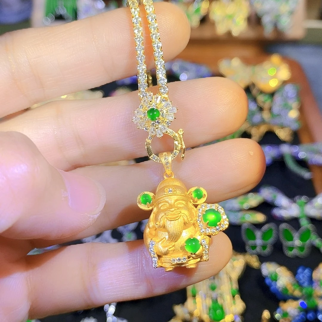 吊坠(不含链)银S925镶嵌翡翠