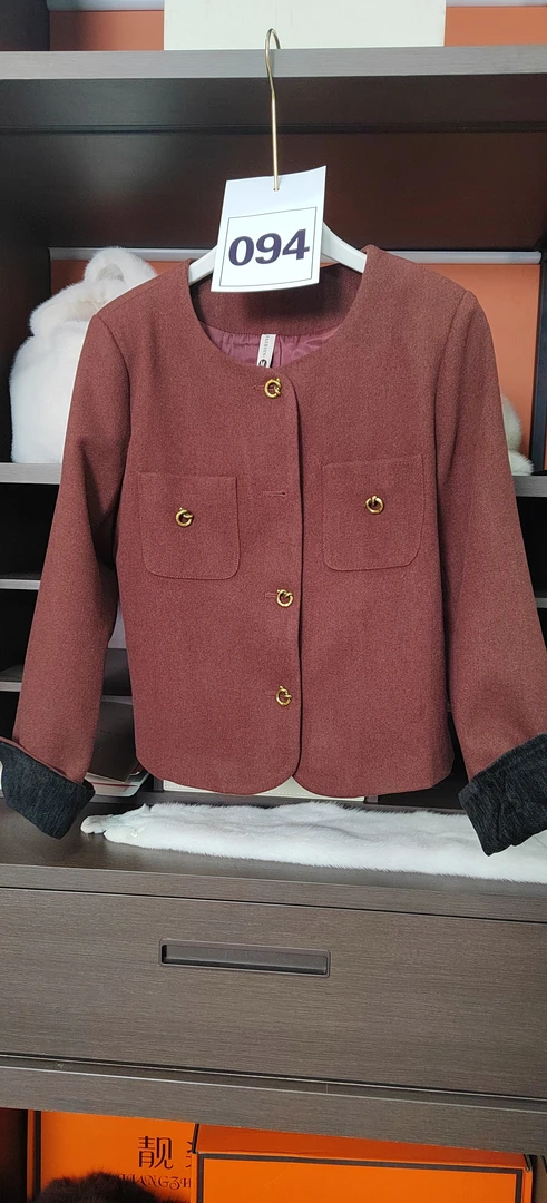 094女红色春秋短外套休闲常规女装宽松风衣气质女士保暖毛呢通勤