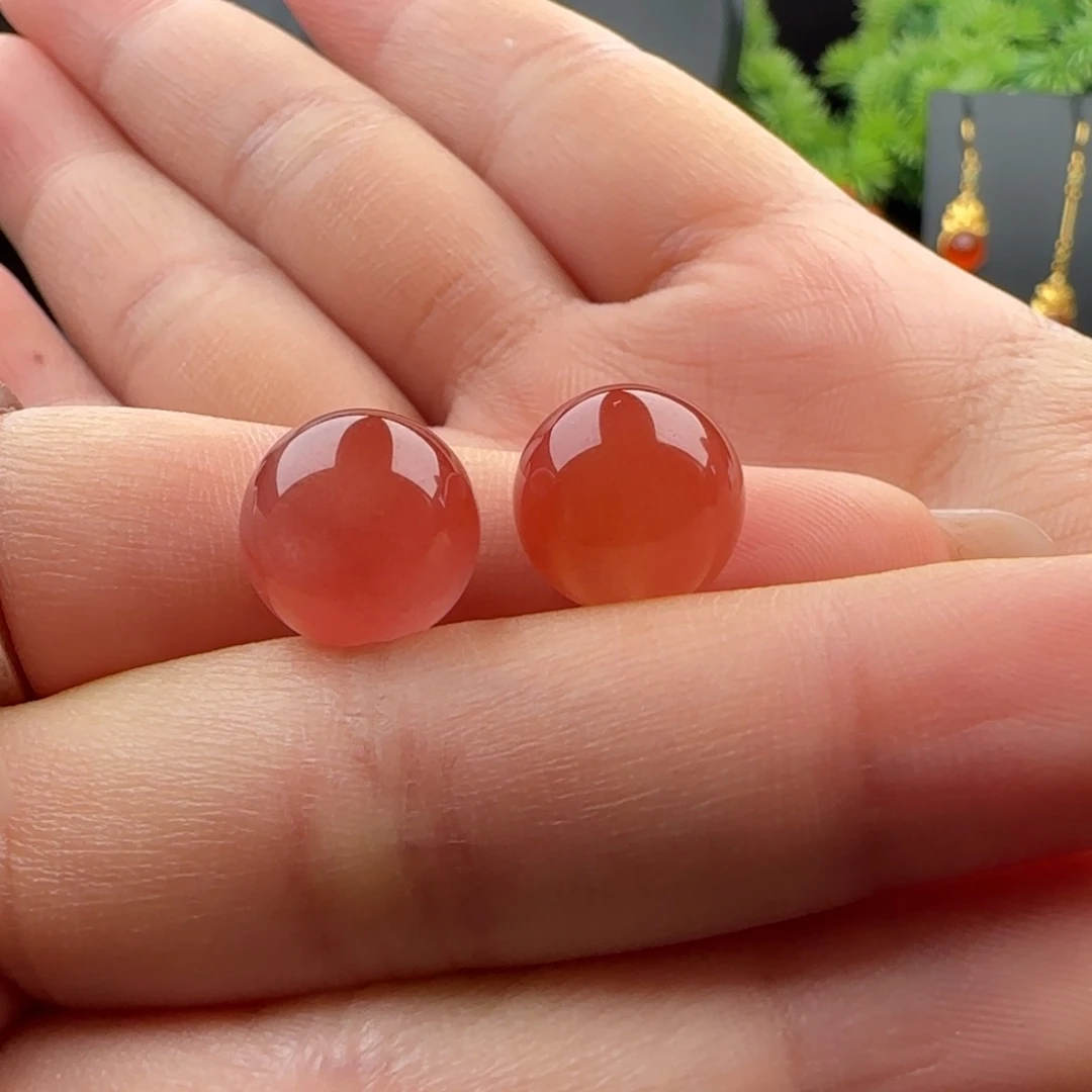 南红玛瑙未镶嵌圆珠对珠11.8