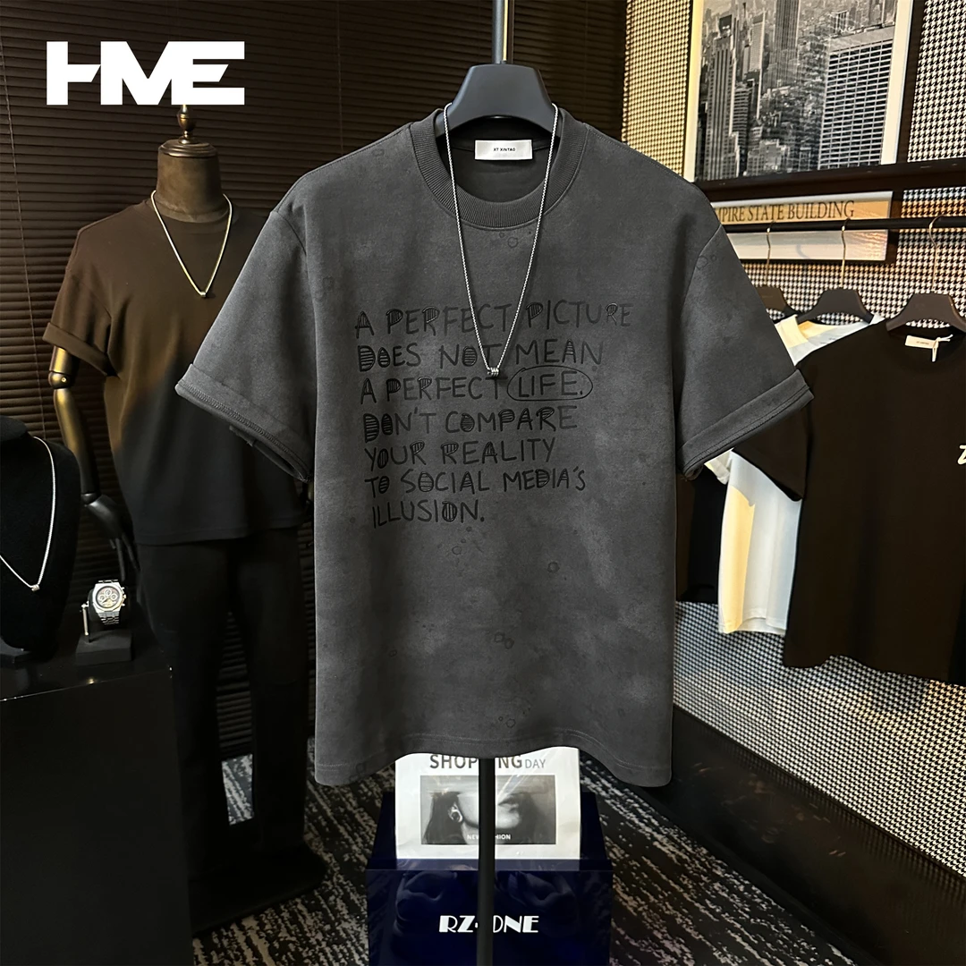 【季末5折】原创重磅高定个性字母印花设计男士时尚休闲百搭短袖