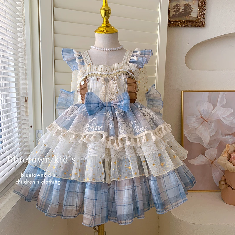 【本妈】2025夏“焦糖海盐”女童飞袖洛丽塔拖尾网纱连衣裙11217