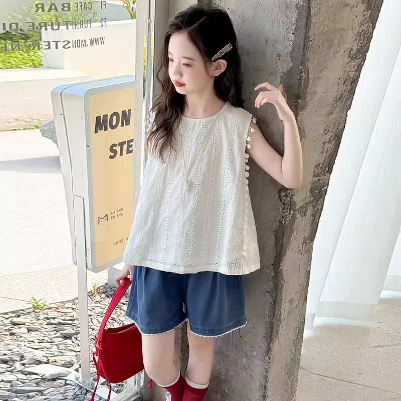 女童夏装套装2025新款儿童超好看无袖洋气大童夏季薄款短裤两件套