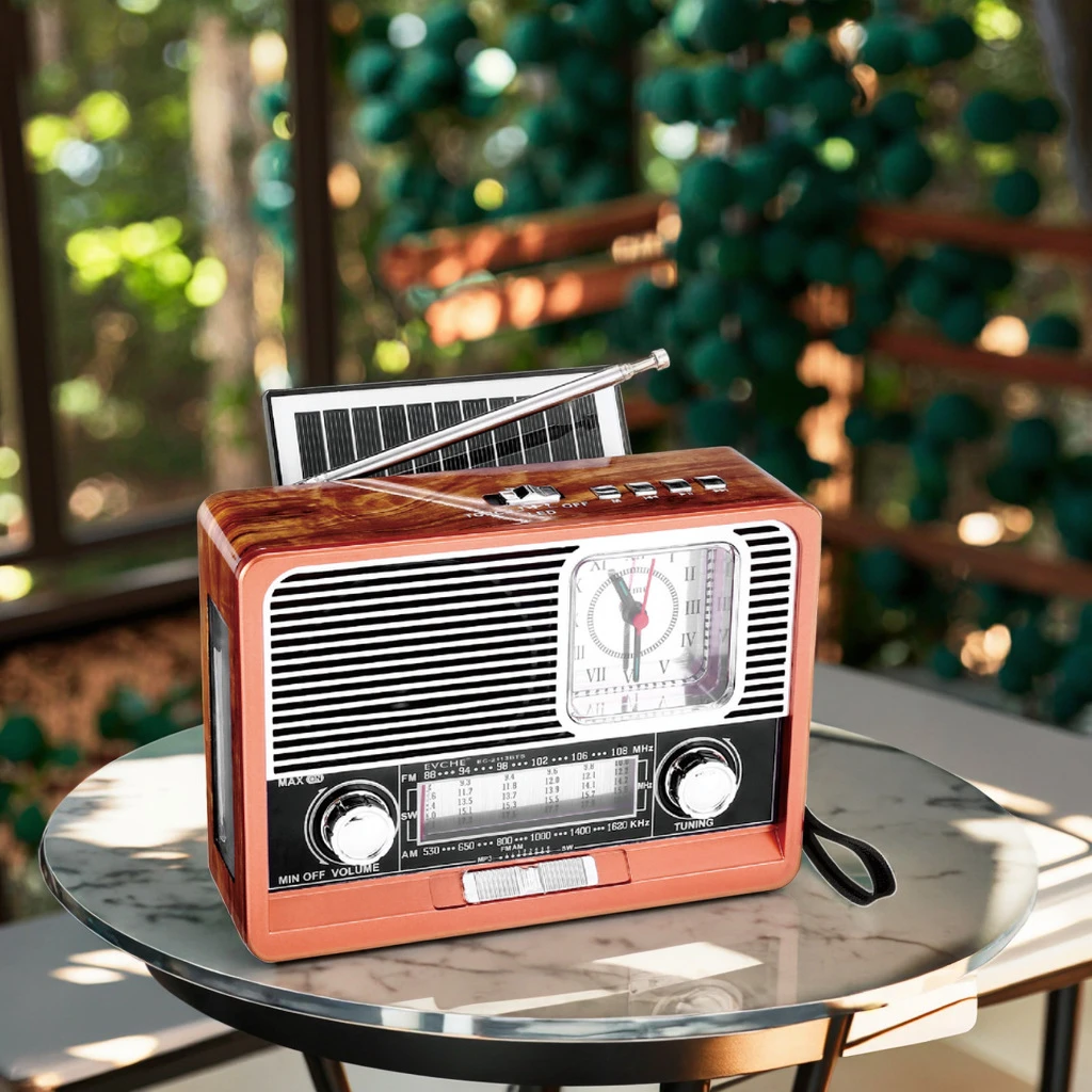 户外太阳能发电全波段蓝牙LED手电时钟老年收音机应急照明灯