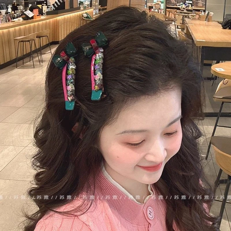 水晶蝴蝶结韩国发夹发卡bb夹闪钻边夹女侧边高级感刘海碎发一字夹