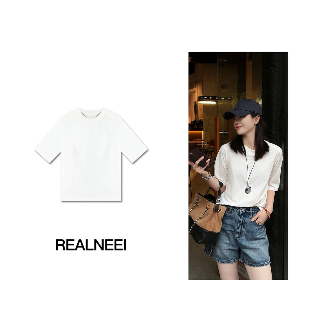 REALNEEI【防晒tee】极简休闲防晒T纯色舒适主义短袖T恤22387