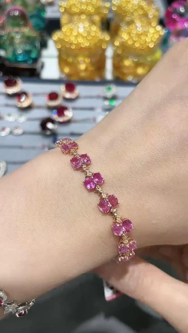 18K金镶嵌天然彩色蓝宝石手链