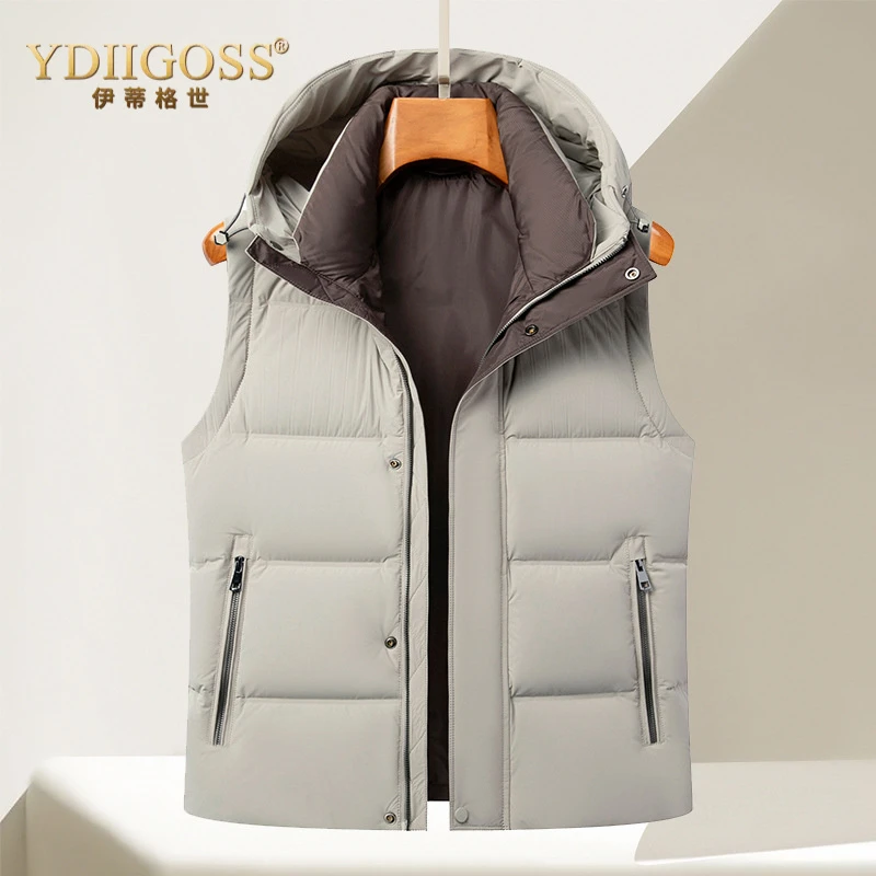 YDIIGOSS保暖纯色羽绒马甲男士中青年休闲2025秋冬季新款立领连帽
