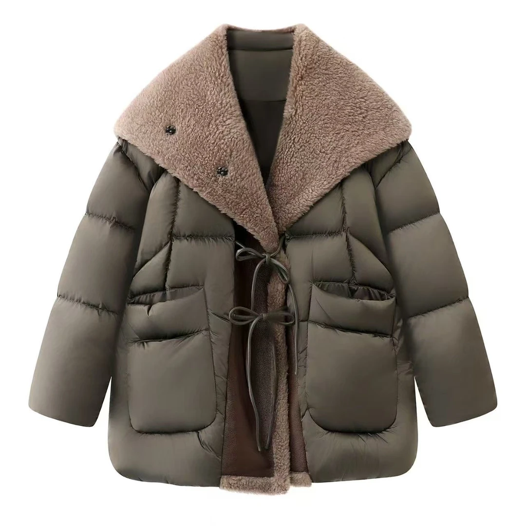 【暖绒日松】2025冬季新款时尚百搭宽松拼接羽绒服外套女.Y50351