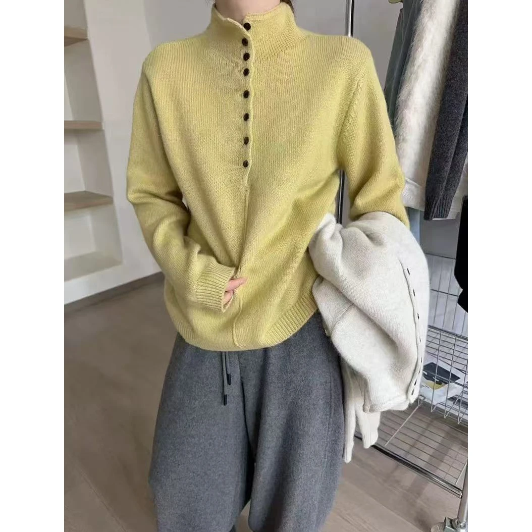 QianRH-9822冬季新款时尚休闲百搭加厚纯色半开领针织衫