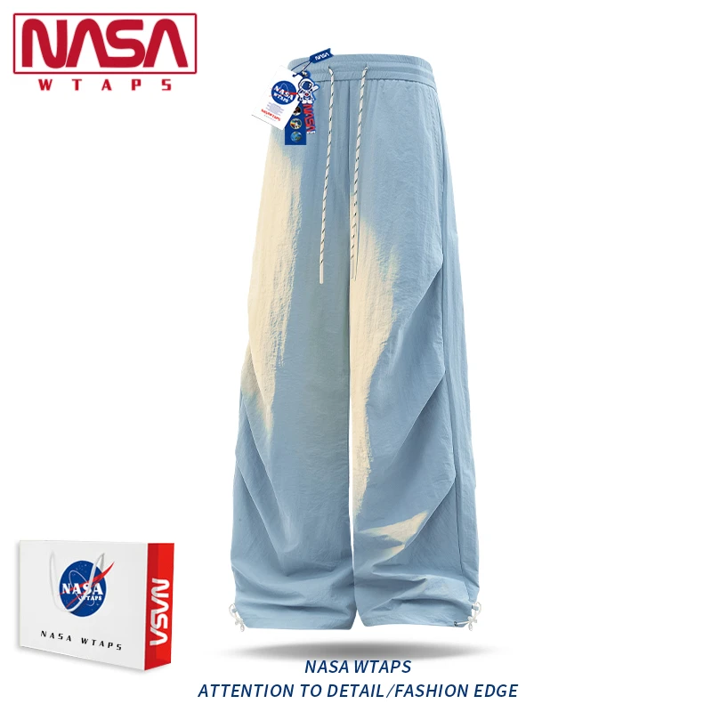 NASA WTAPS多巴胺褶皱伞兵裤男女款夏季薄款宽松阔腿冲锋工装裤潮