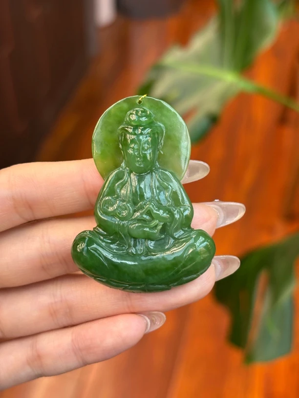 3785和田玉碧玉观音吊坠约54*39.3*8.5