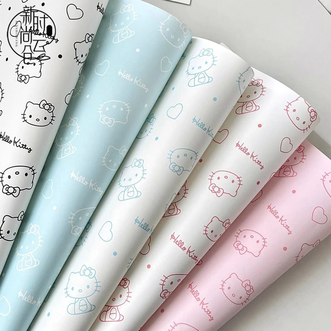 七夕HelloKitty字母粉色蝴蝶结浪漫马卡龙包装纸鲜花卡片花店材料