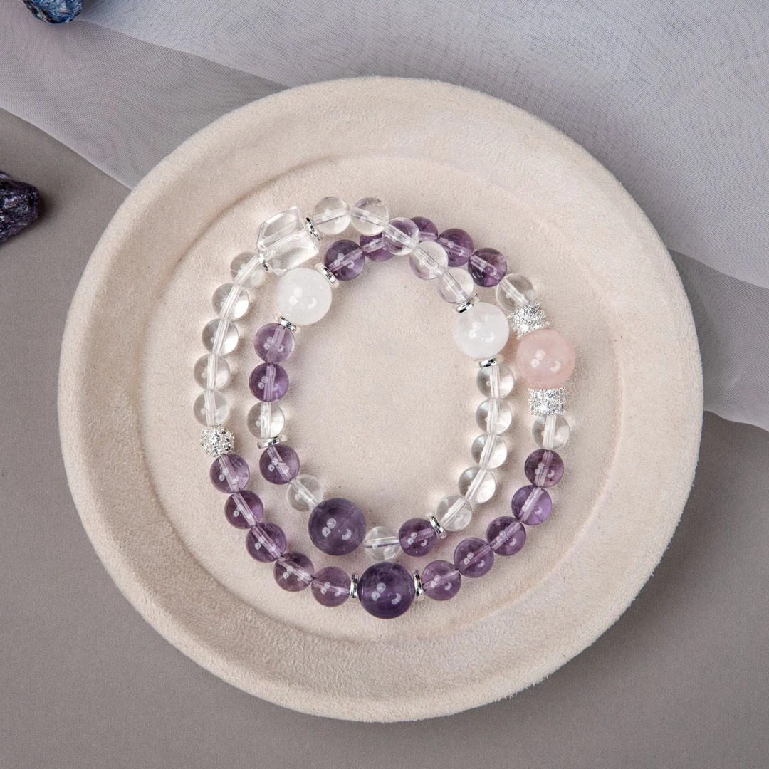 【霜白紫烟】白水晶+紫水晶 颜色微差