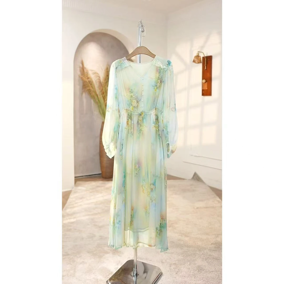 【2025-文文】重磅100桑蚕丝连衣裙Y25C9028-4真丝连衣裙100%桑蚕丝