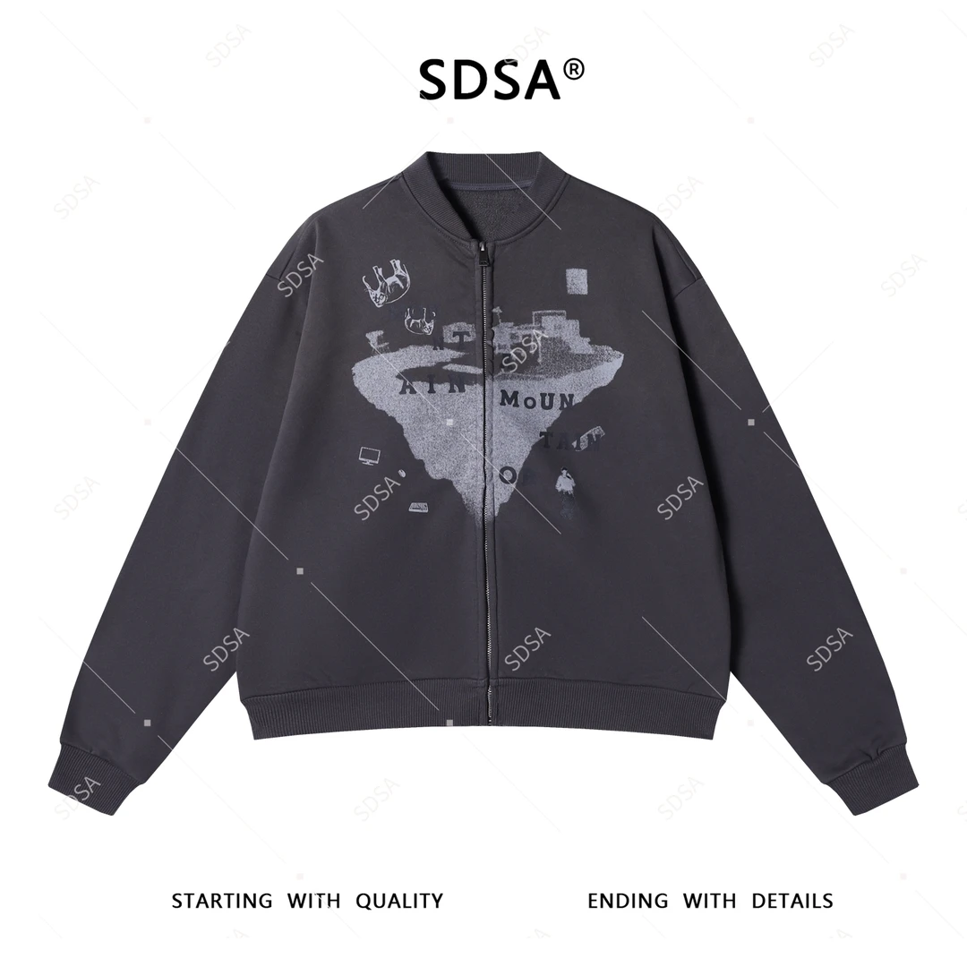 SDSA男士秋冬新款轻奢痞帅男装美式印花字母拉链卫衣外套百搭时尚