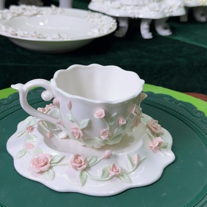 玫瑰花重工捏花咖啡杯套装