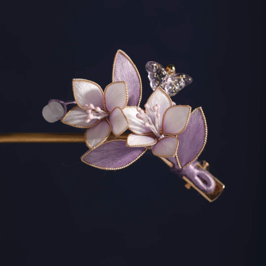 非遗手工绒花发夹紫色单夹边夹高级感