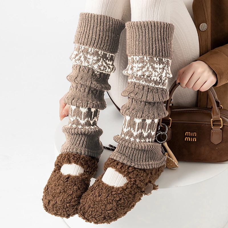 靴尚棉袜套女秋冬费尔岛森系堆堆袜保暖加厚菱形小腿腿套袜子