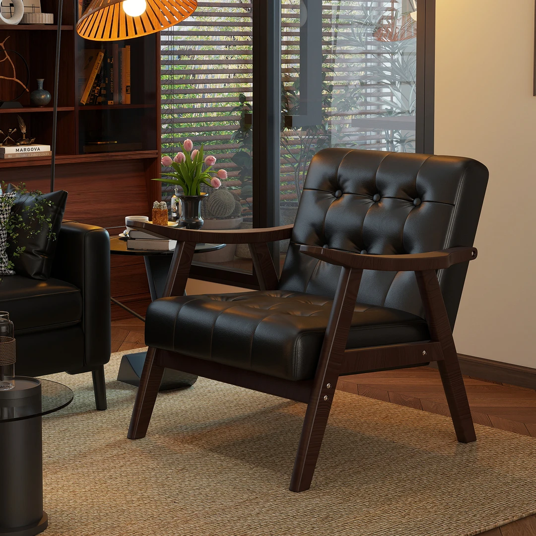 单人沙发椅复古咖啡店阅读椅客厅中古风实木休闲椅多巴胺家具椅子