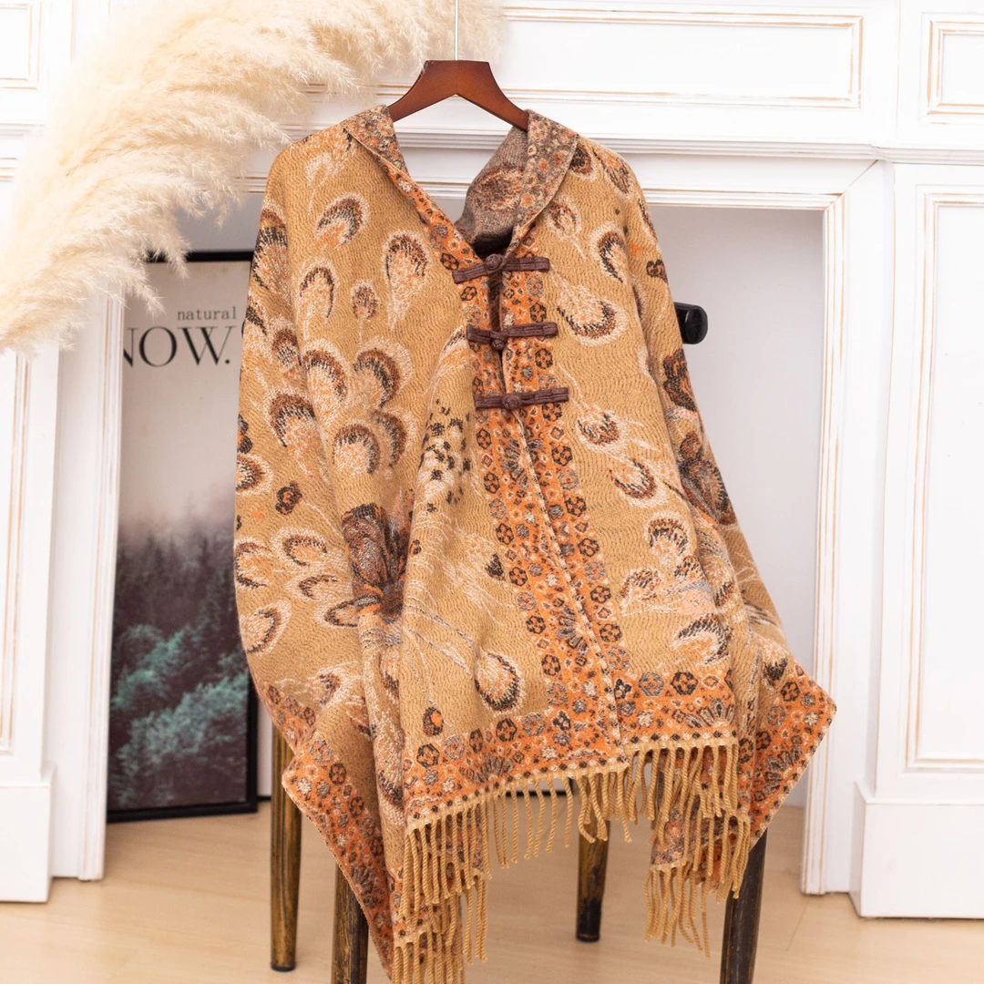 达芬奇密码2025孔雀尾羽围巾盘扣双面秋冬仿羊绒保暖外搭空调披肩