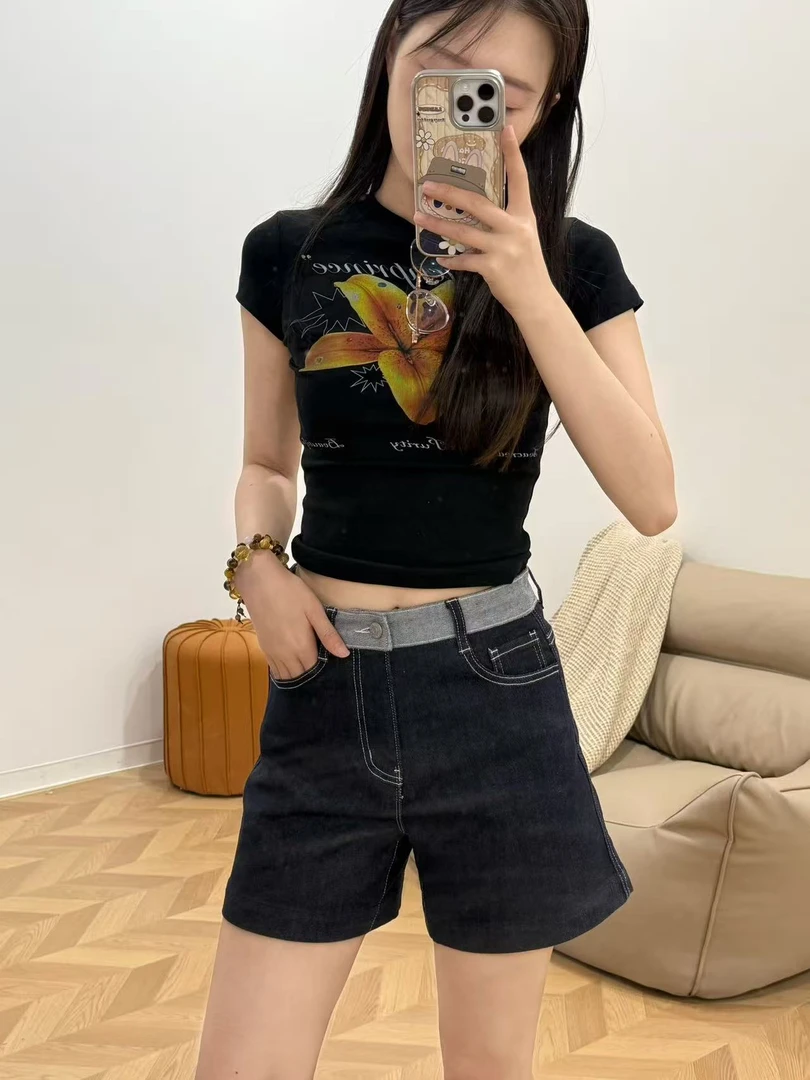 A字短款显瘦宽松高腰牛仔短裤女士复古时尚百搭夏季弹力休闲YL101