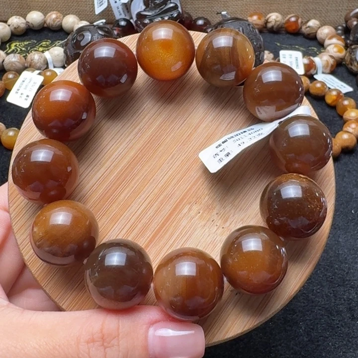 琥珀未镶嵌珠宝奇石19.8mm金沙焦糖蜜蜡单圈